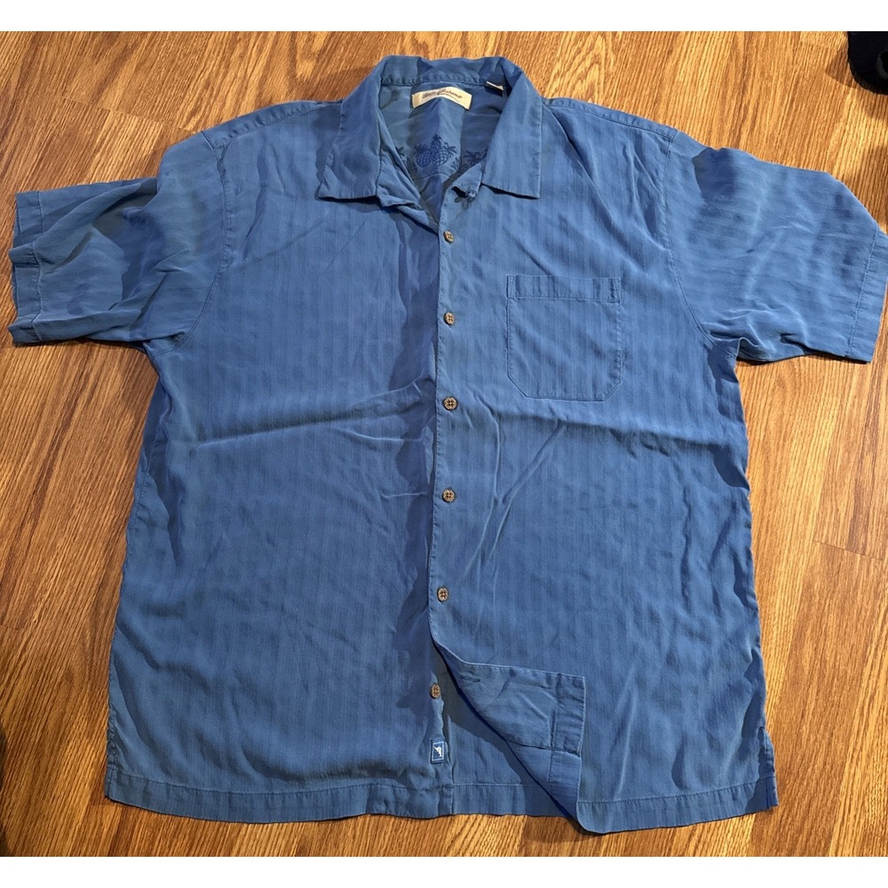 Tommy Bahama Shirt Mens XL Blue Silk Button Short Sleeve Beachy Vacation Casual